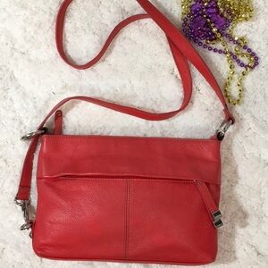 Tignanello dark coral crossbody leather bag